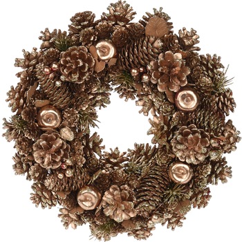 Coronita decorativa Craciun, 34 cm, cu conuri, maro/aramiu Coronita decorativa Craciun, 34 cm, cu conuri, maro/aramiu