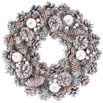 Coronita decorativa Craciun, 34 cm, cu conuri, argintiu Coronita decorativa Craciun, 34 cm, cu conuri, argintiu