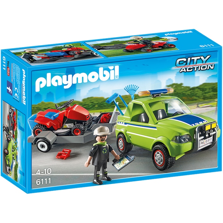 Joc Playmobil City Action, City Cleaning Om cu masina de tuns iarba