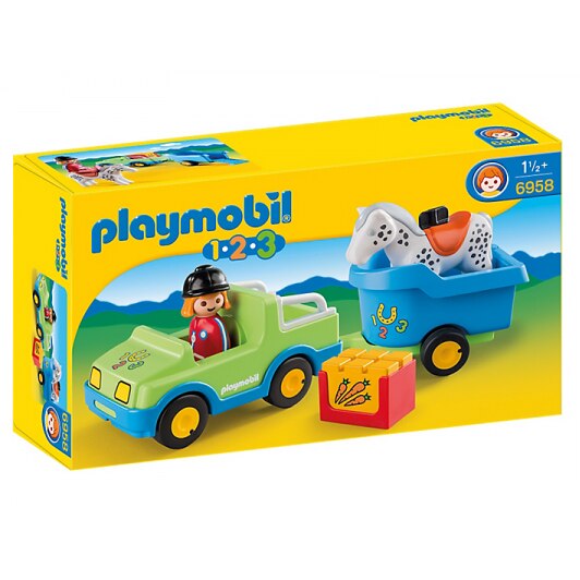 Playmobil 1.2.3 - Masina cu remorca si cal