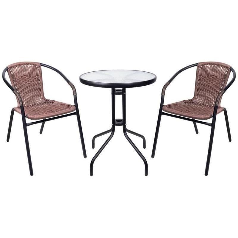 Set mobilier gradina maro, Strend Pro Alesia, masa rotunda 70x60 cm, 2 scaune 52 x 55 x 73 cm, otel