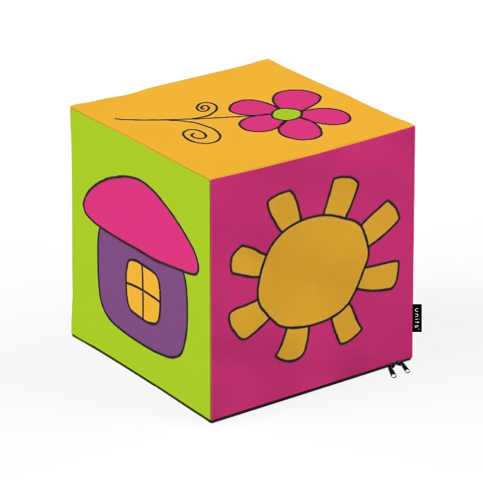 Taburet Units, cub, Flori, 30 x 30 x 30 cm