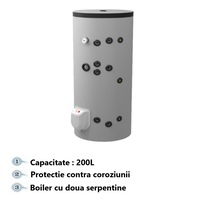 Boiler termoelectric cu doua serpentine Eldom FV20060S21, 3000 W, 200 l, montaj pe sol, 0.8 Mpa