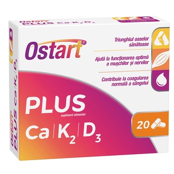 Supliment alimentar Ostart Plus Ca+K2+D3, 20 comprimate filmate Supliment alimentar Ostart Plus Ca+K2+D3, 20 comprimate filmate