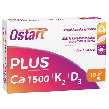 Supliment alimentar Ostart Plus Ca 1500 + K2 + D3,10 plicuri Supliment alimentar Ostart Plus Ca 1500 + K2 + D3,10 plicuri