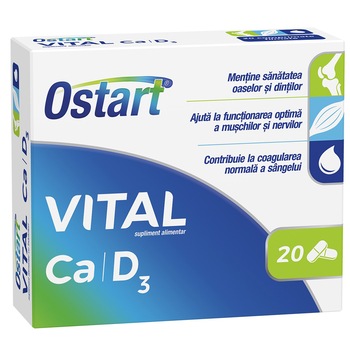 Supliment alimentar Ostart Vital Ca+D3, 20 comprimate filmate Supliment alimentar Ostart Vital Ca+D3, 20 comprimate filmate