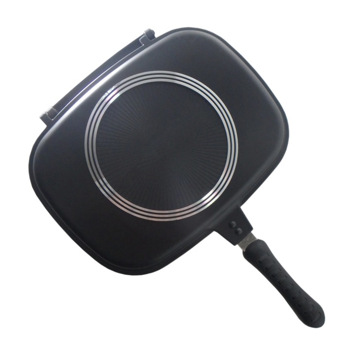 Tigaie Grill elSales Dubleta , 36 cm cu maner magnetic , garnitura silicon , negru