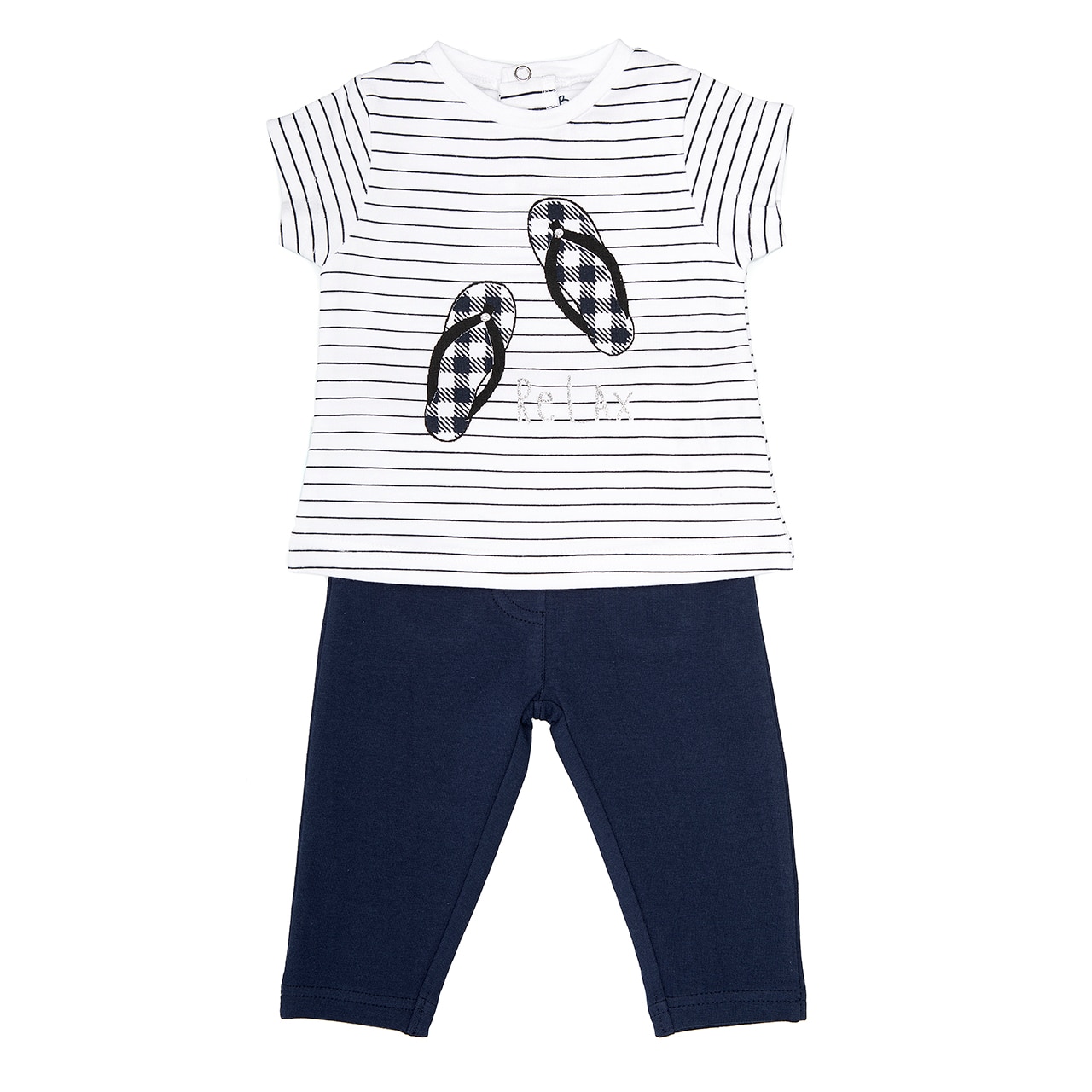 Set Babybol fete, tricou cu pantalon lung strech, alb/navy