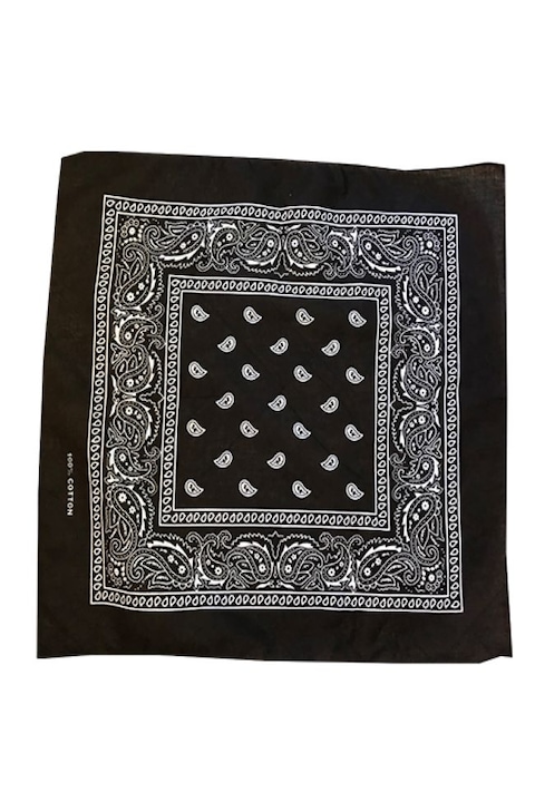Esarfa tip bandana, cu imprimeu, bumbac, negru, 54 x 54 cm