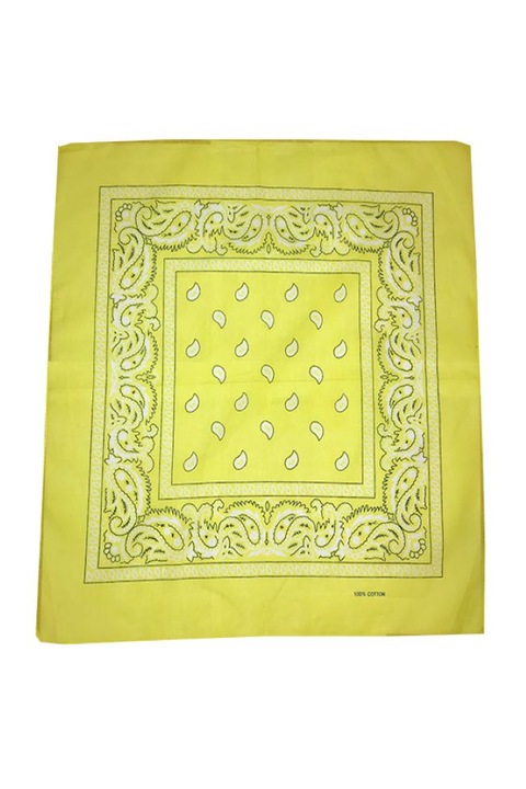 Esarfa tip bandana, cu imprimeu, bumbac, galben, 54 x 54 cm