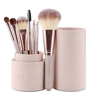 Set 7 pensule machiaj profesional, Banfi, Maner de lemn, Roz Set 7 pensule machiaj profesional, Banfi, Maner de lemn, Roz