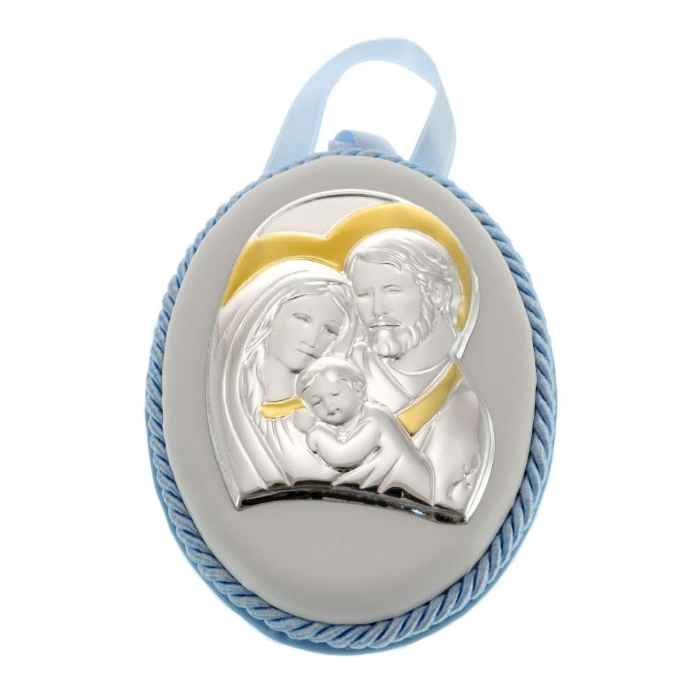 Iconita Ovala Sfanta Familie Albastru 9x12 cm
