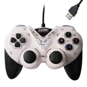 Gamepad double shock, 14 butoane analog cu functie turbo plug and play cu fir, USB pentru PC Gamepad double shock, 14 butoane analog cu functie turbo plug and play cu fir, USB pentru PC