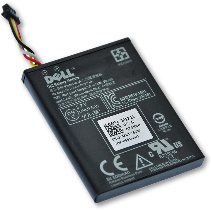 Baterie cache originala Dell T40JJ pentru PowerEdge Raid Controller (PERC) H710, H710P, H730, H810, H830, 500mAh 1.85Wh