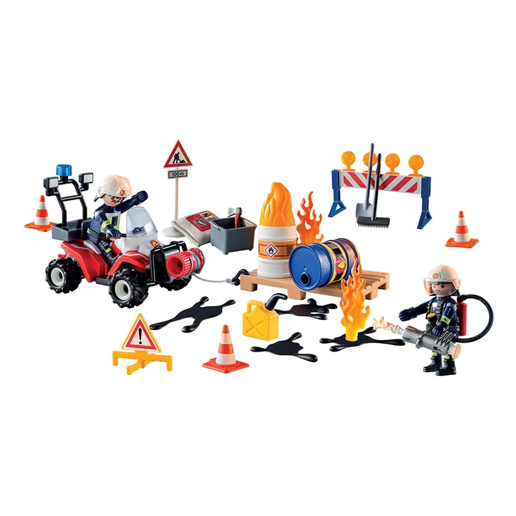 Set Playmobil Construction Site Fire Rescue With Pullback Motor 76 Piese