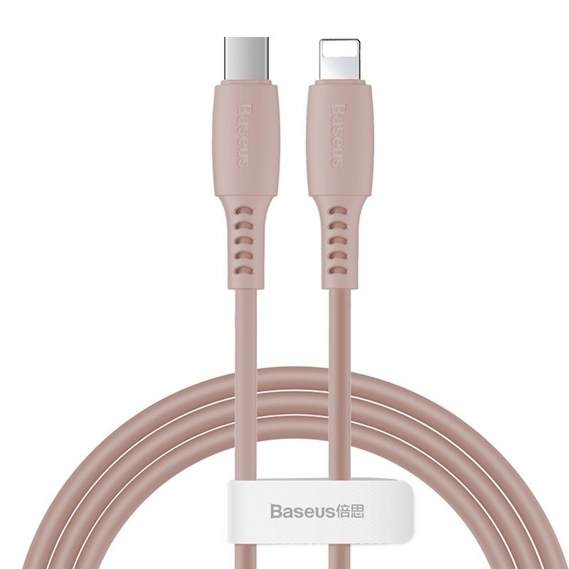 Cablu de date Baseus Colourful, USB-C To Lightning (iPhone), 18W, 1.2 m, Roz