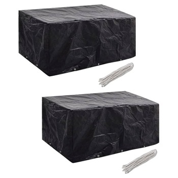 Husa mobilier gradina 2 buc cu 10 ocheti set poliratan vidaXL, Plastic, 240 x 140 x 90 cm, Negru Husa mobilier gradina 2 buc cu 10 ocheti set poliratan vidaXL, Plastic, 240 x 140 x 90 cm, Negru