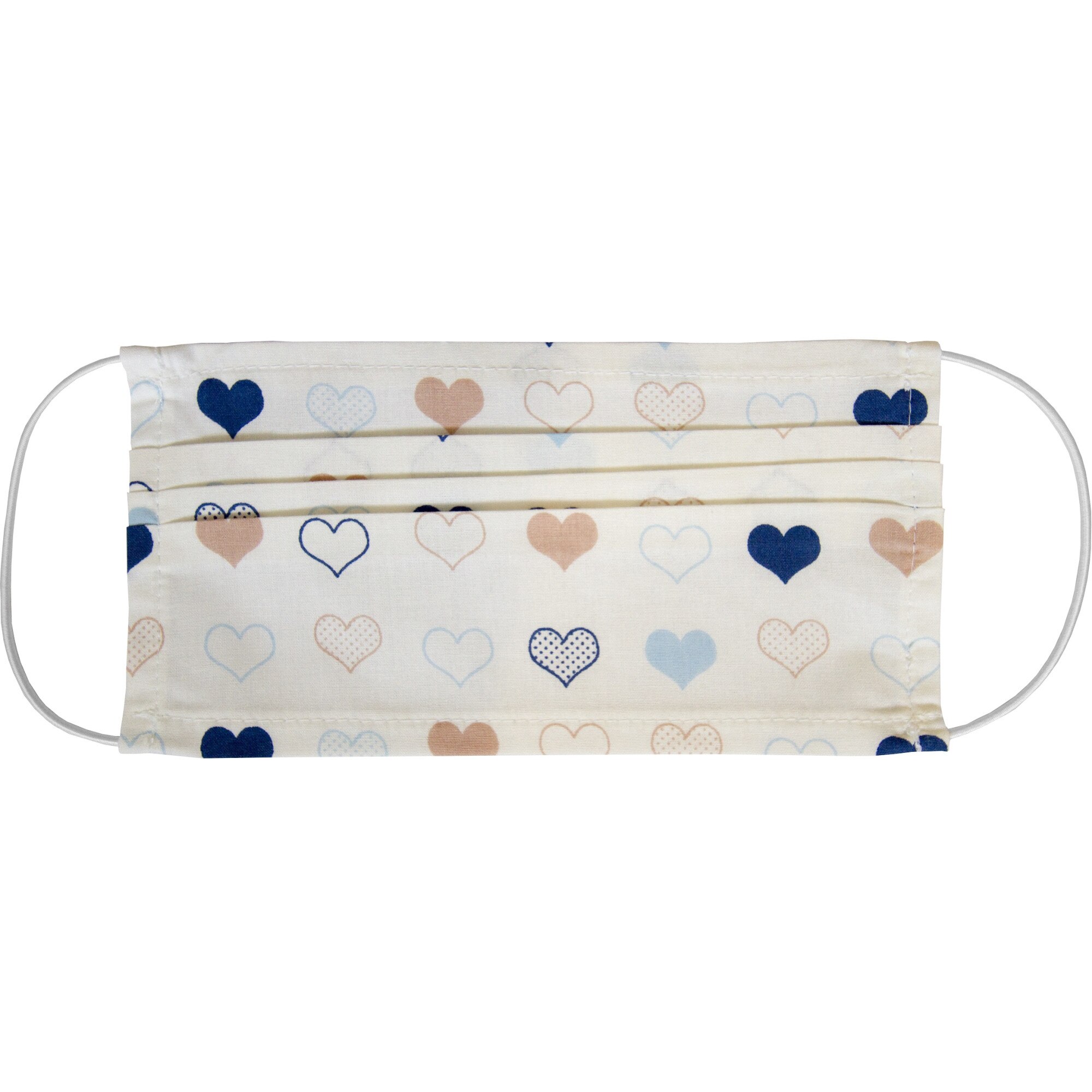 Masca refolosibila din bumbac, 3 pliuri 1 strat, model universal, model inimoare albastre