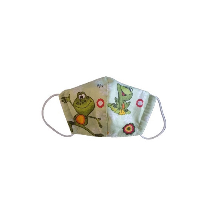 Masca ANALUCA de protectie pentru copii in 4 straturi cu filtru, model anatomic, broscute