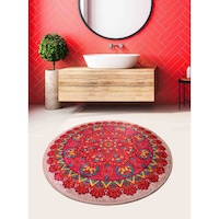 Covor interior Kino Mandale , 100 cm diametru, grosime 6 mm, tip printed, lavabil, poliester , antiderapant, antibacterial, gramaj 800g/mp , tip rotund, model floral