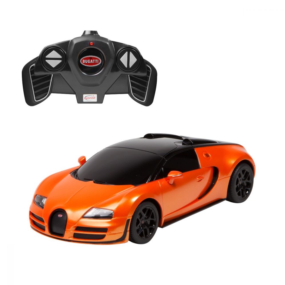 Set Masina cu telecomanda Rastar Bugatti Veyron Grand Sport Vitesse, 1:18, Portocaliu ,2 piese