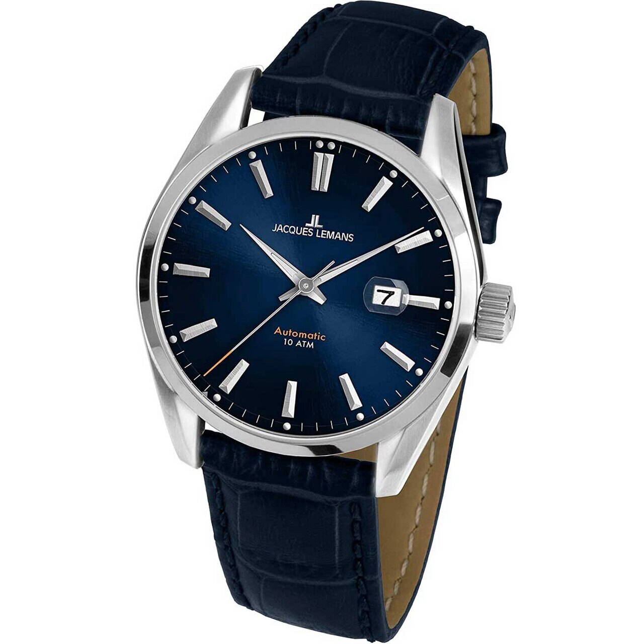Ceas barbatesc Jacques Lemans 1-1846.1B, Automatic, 43mm, 10ATM, Argintiu