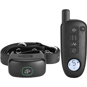 Zgarda Electrica Dresaj Caini, Reincarcabila, Rezistenta la Apa si Praf, Electrozi de 2 Dimensiuni in functie de Blana, Cablu mini USB, Curea de Piele, Neagra