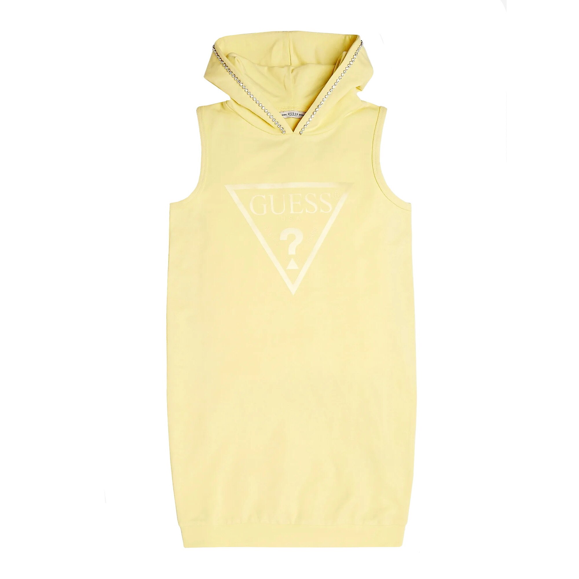 Rochie fete cu gluga Guess, galbena cu strasuri