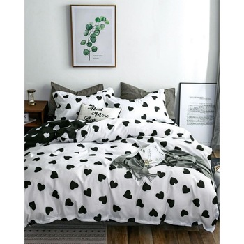 Set Lenjerie de Pat Bumbac Satinat, 4 Piese, Pat 1 Persoana, Inimi Albe Negre Set Lenjerie de Pat Bumbac Satinat, 4 Piese, Pat 1 Persoana, Inimi Albe Negre