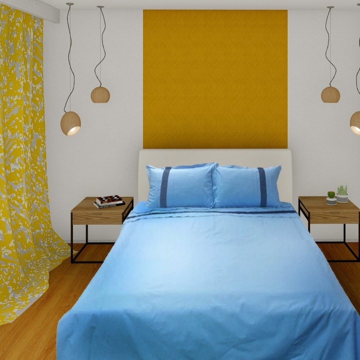 Спално бельо Classic Blue бродирана памучна дантела, 4 части, синьо, 100% сатениран ранфорс памук, двойно легло