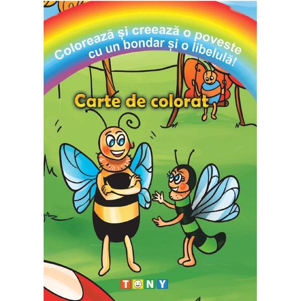 Coloreaza si creeaza o poveste cu un bondar si o libelula! Carte de colorat