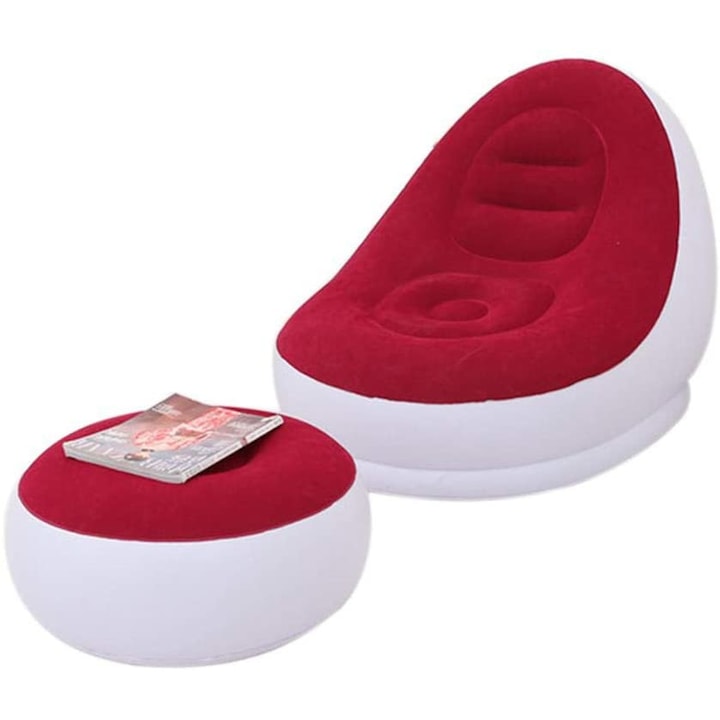 EJ PRODUCTS Felfújható fotel, vinyl lábtartóval, fehér / piros színben