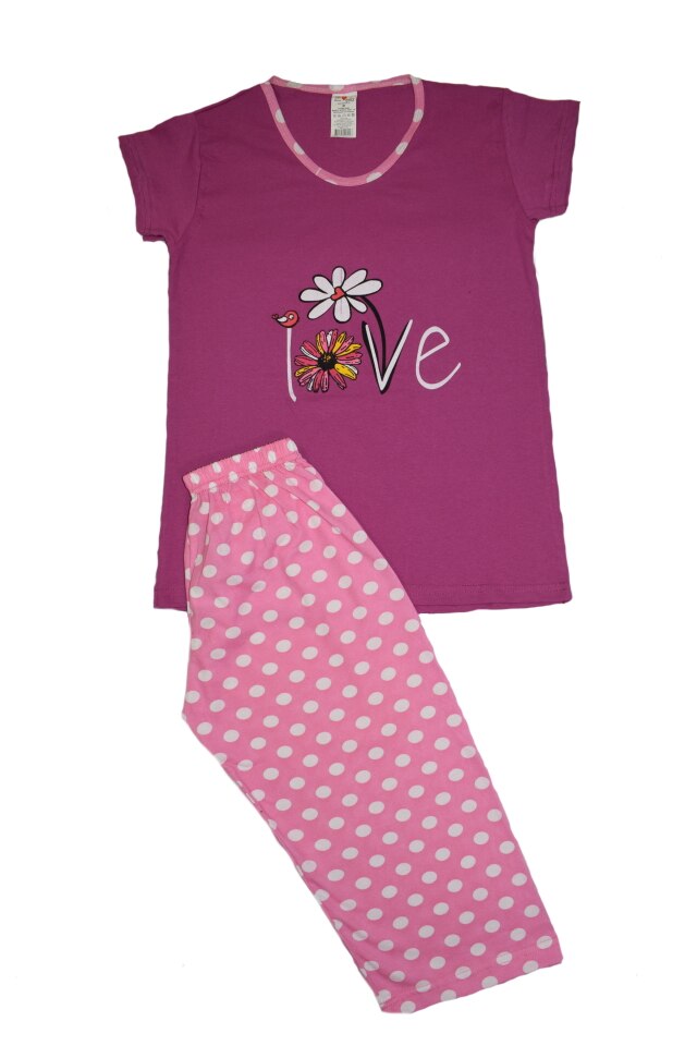 Pijama marca SERENA cu maneci scurte si pantalon 3/4, Mov