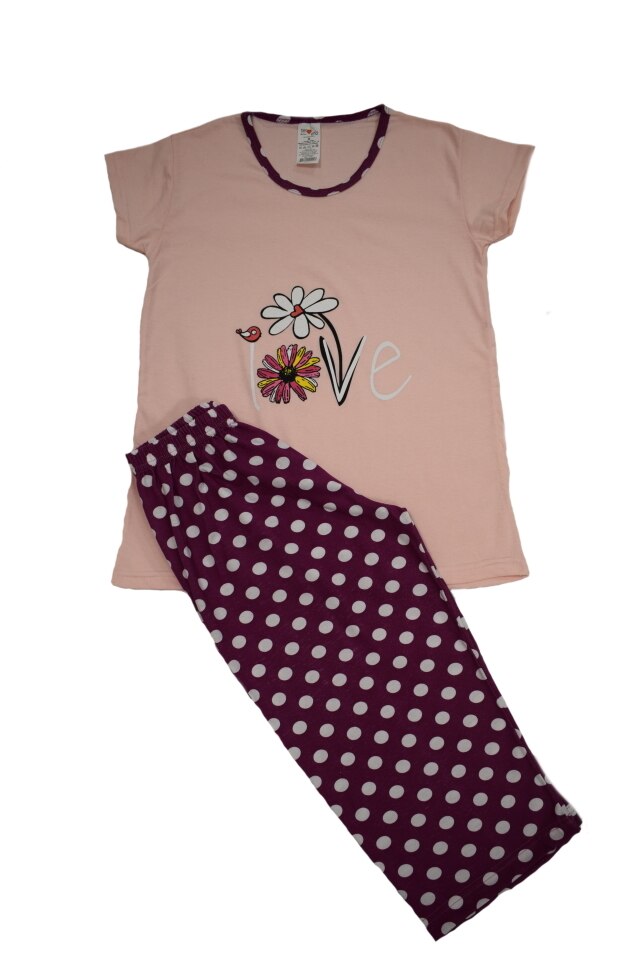 Pijama marca SERENA cu maneci scurte si pantalon 3/4, Roz Pudra