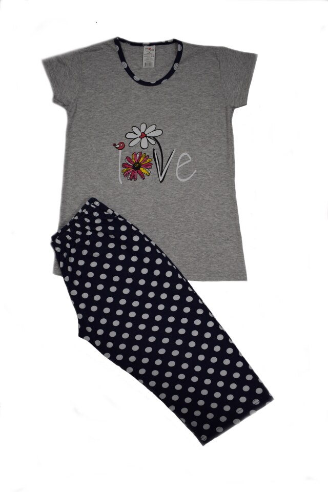 Pijama marca SERENA cu maneci scurte si pantalon 3/4, Gri