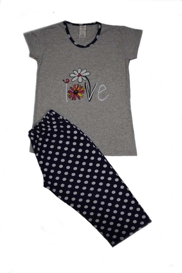 Pijama marca SERENA cu maneci scurte si pantalon 3/4, Gri