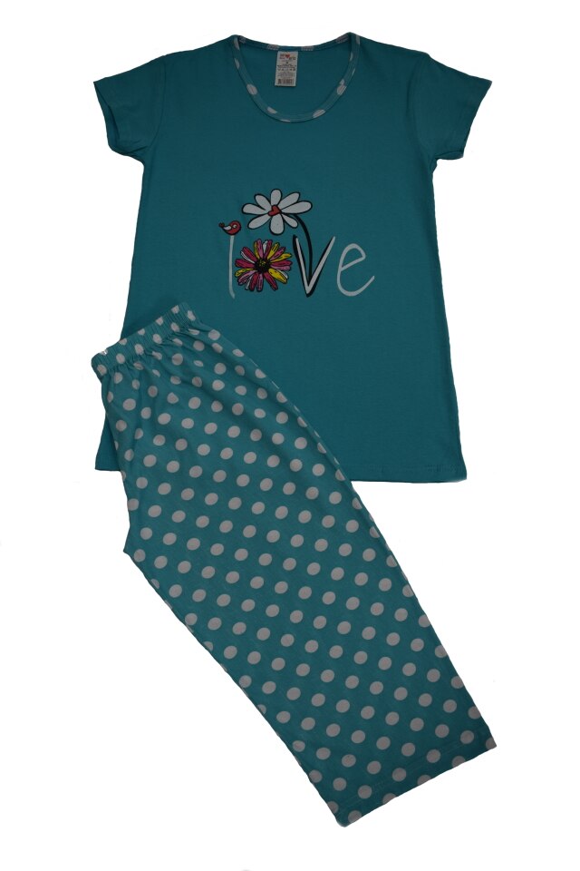 Pijama marca SERENA cu maneci scurte si pantalon 3/4, Turcoaz