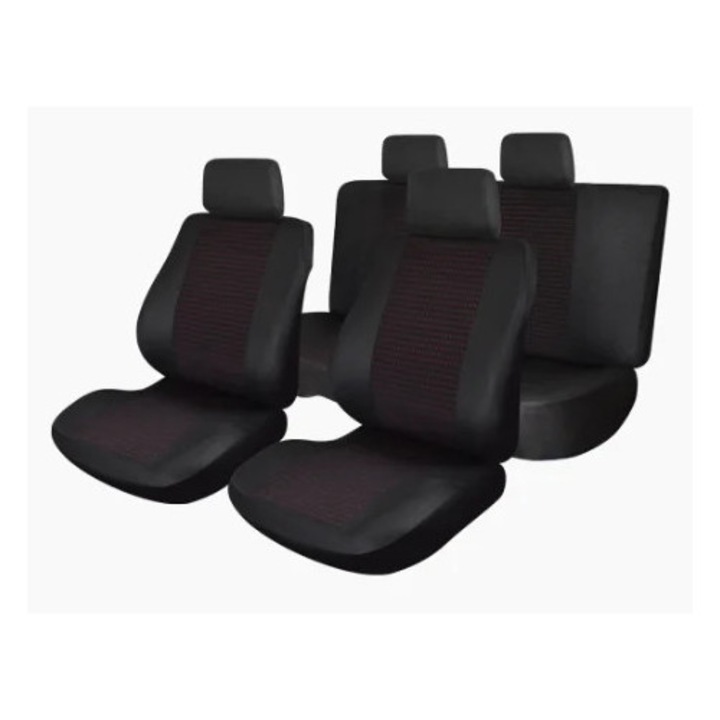 Set huse scaune auto SMARTIC, Traffic, 11 piese, universal, compatibile cu airbag, usor de curatat, material textil respirabil, rosu