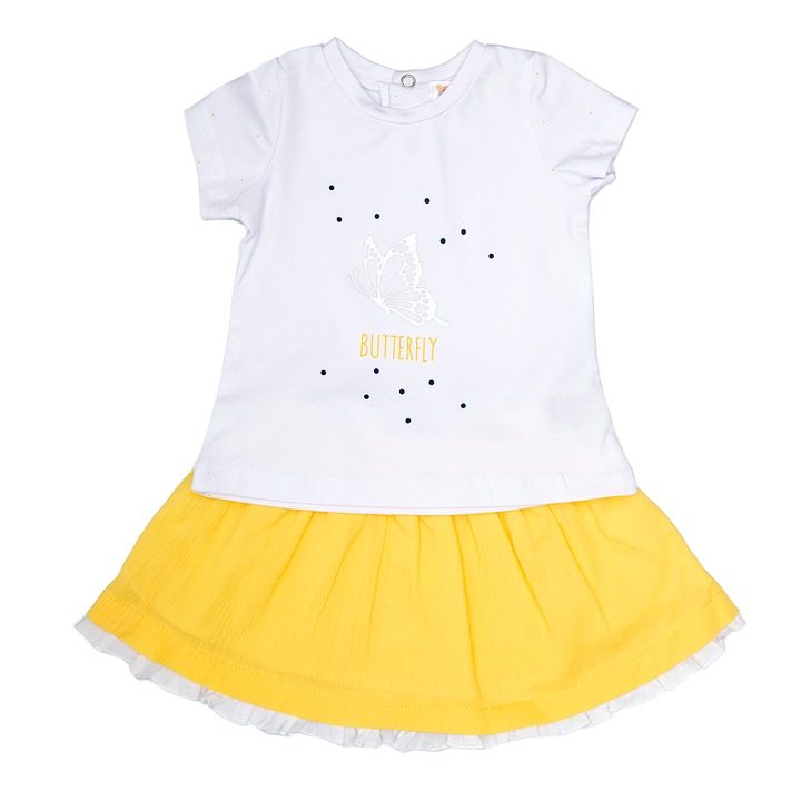 Set Babybol fete, tricou maneca scurta si fusta, alb/galben