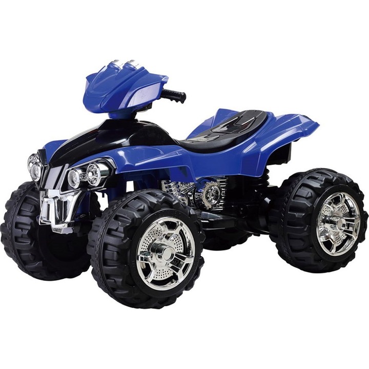 ATV Electric cu acumulator pentru copii NOVOKIDS™ Farout Speed Rider, Cu telecomanda, Mers fata-spate, 3-8 ani, max 30 kg, 12V, Mp3/USB, 2 Viteze, Lungime 112 cm, 2 motoare, Albastru cu Negru