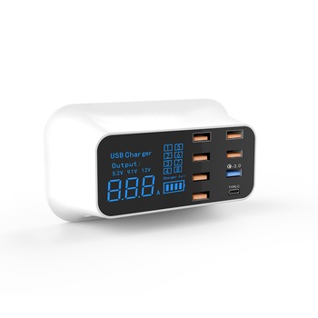 Incarcator cu 8 porturi USB, 1 port TIP C fast charge 3.0, PD, display LED, 40W, SB34 Incarcator cu 8 porturi USB, 1 port TIP C fast charge 3.0, PD, display LED, 40W, SB34