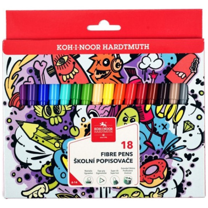 Комплект цветни флумастери Koh-I-Noor Teenage, 18 бр
