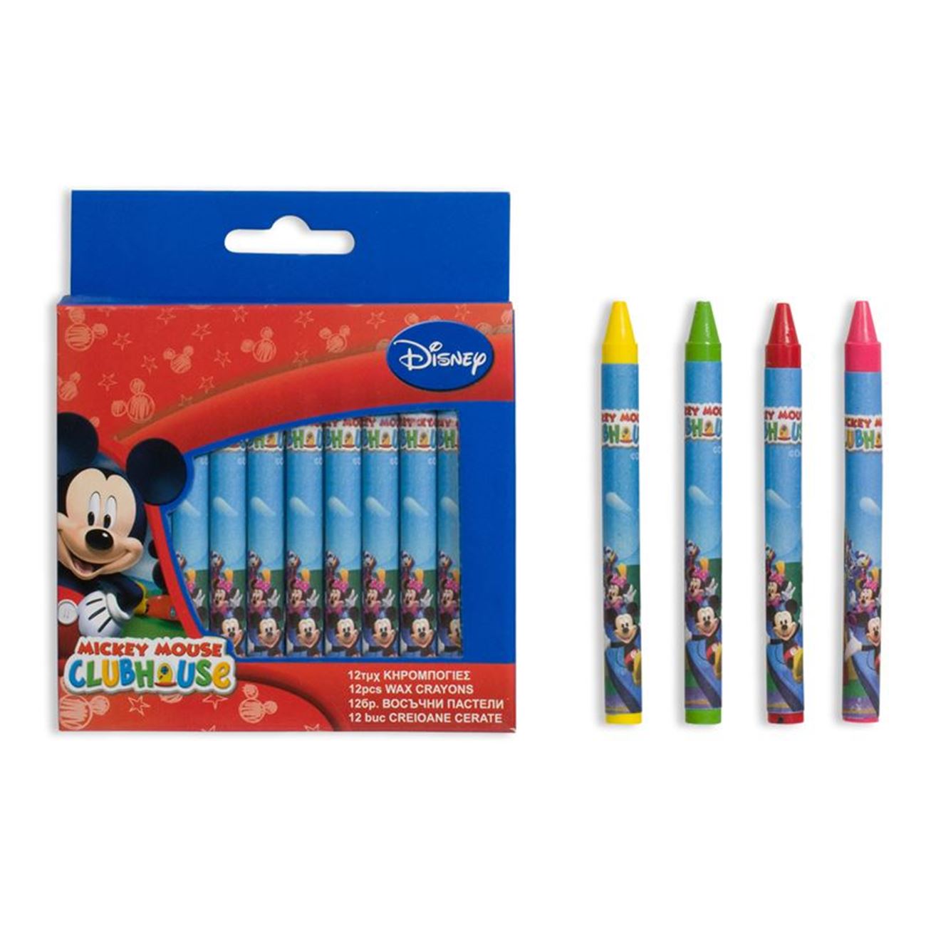 Creioane colorate, Zola®, din ceara, 12 bucati, model Mickey, diferite culori