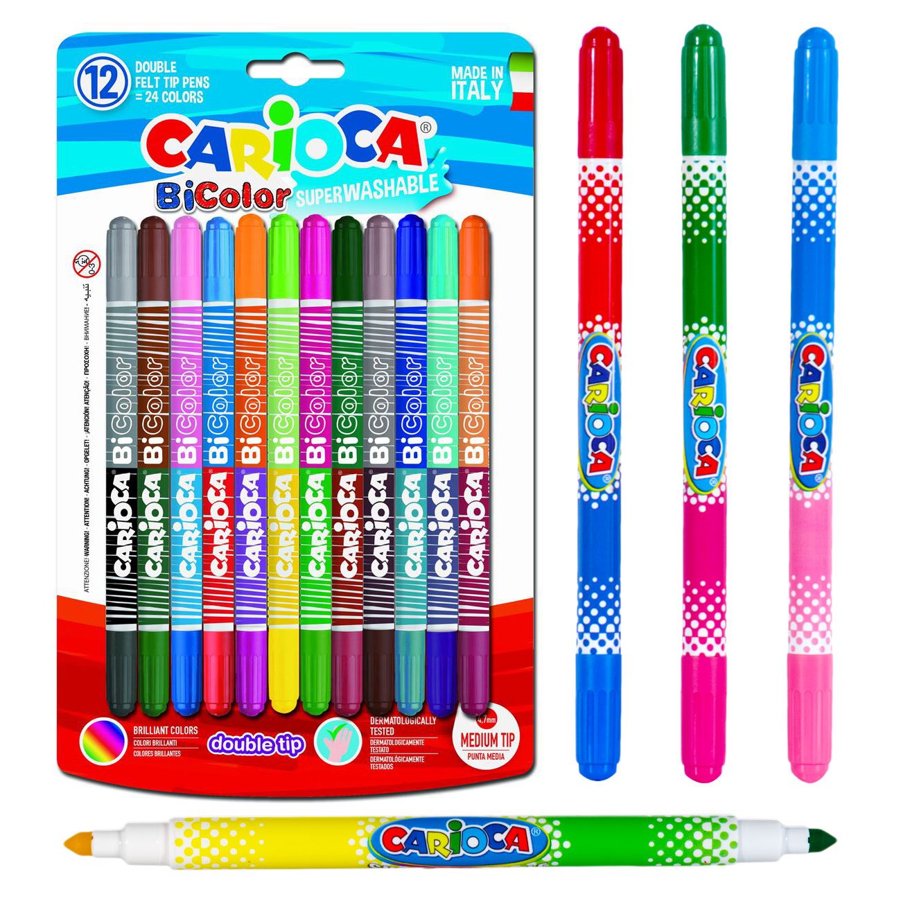 Carioci colorate, Zola®, 12 bucati, cu 2 capete, culori diferite