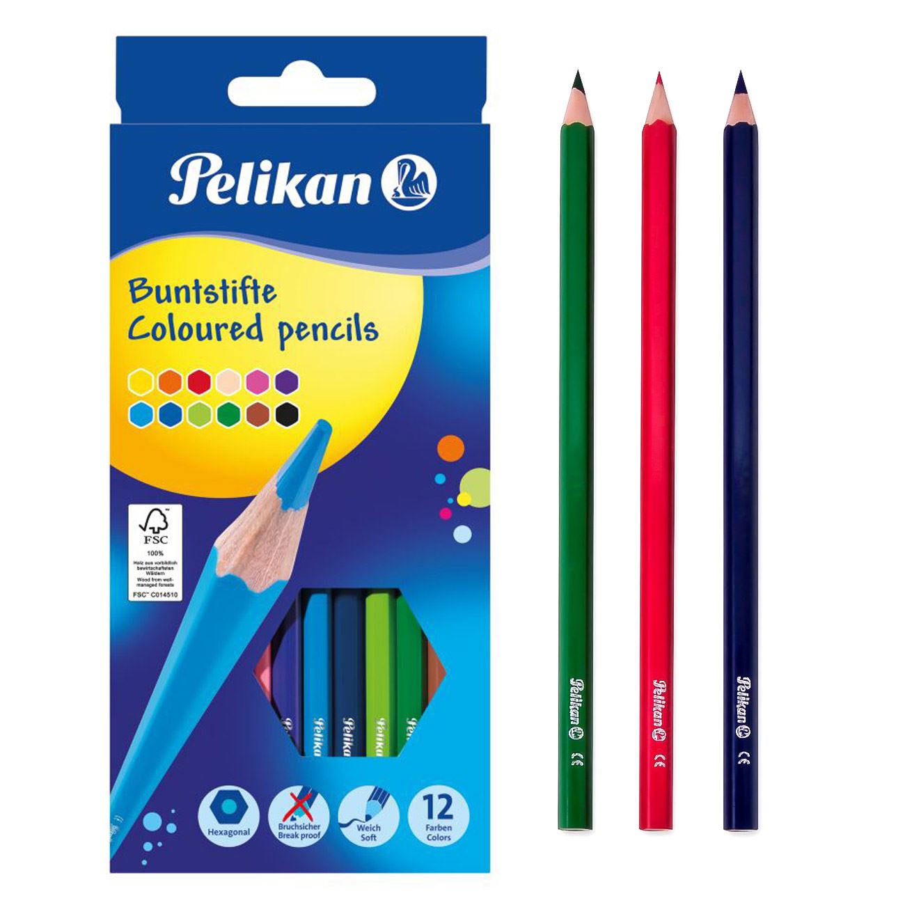 Creioane colorate, Pelikan, 12 bucati subtiri, multicolore