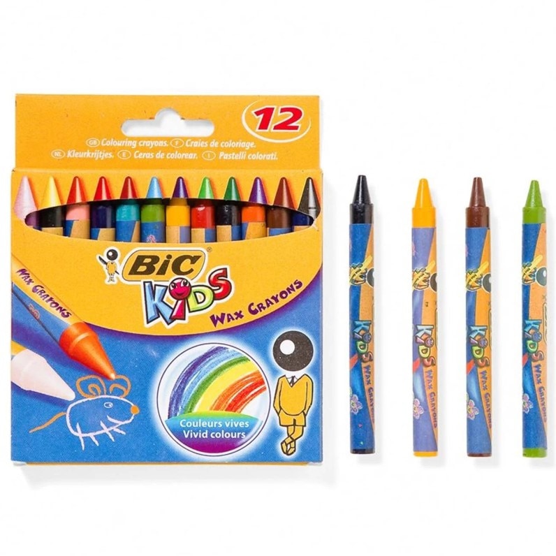 Creioane colorate, Bic, din ceara, 12 bucati, diferite culori