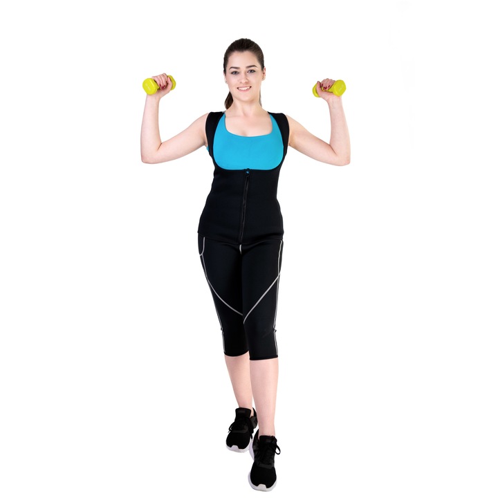 Дамски потник SlimUp, Тип жилетка, За отслабване, С цип, Черен, 4XL