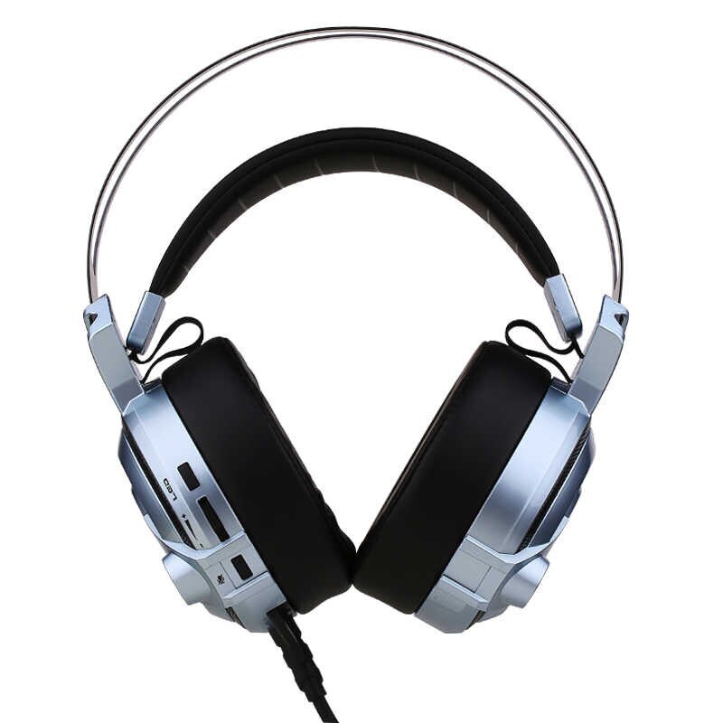 Casti Gaming Microlab cu microfon, Albastru/Negru