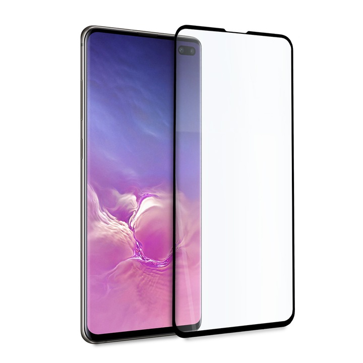 Стъклен Протектор Hicute за Samsung Galaxy S10 Plus, за Цял Дисплей, Full Glue, Full Cover, Черен