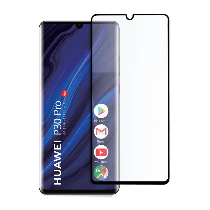 Стъклен Протектор за Huawei P30 Pro, Удароустойчив, Черен